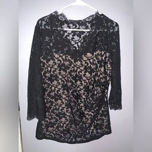 Vera Mont Black and Cream Lace Blouse